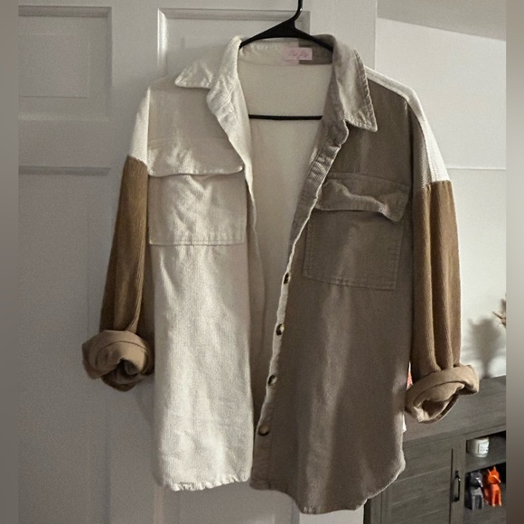 SOLD • Colorblock Corduroy Shacket, Pink Lily - Picture 8 of 9